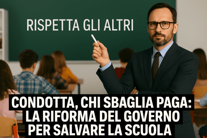 Insegnante in aula con messaggio sulla riforma della condotta scolastica