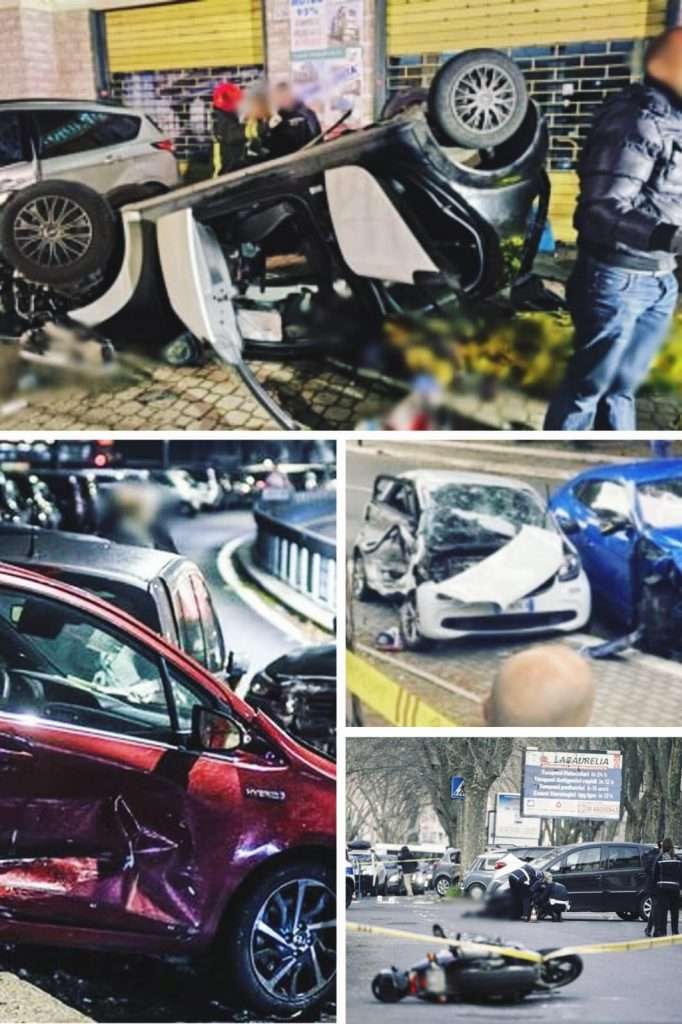 Strada di Roma con mezzi incidentati