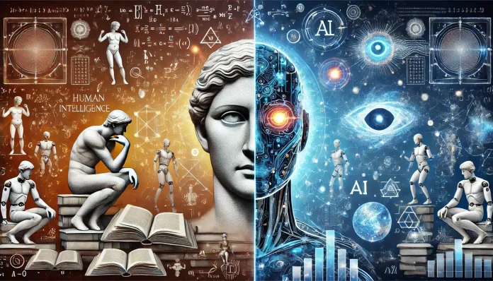 Illustrazione di un volto umano con cervello digitale che rappresenta il confine tra uomo e intelligenza artificiale
