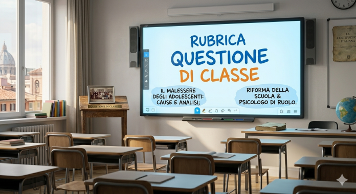 Un’aula vuota a Roma, la luce che illumina i banchi e una LIM che pone domande scomode. La rubrica 
