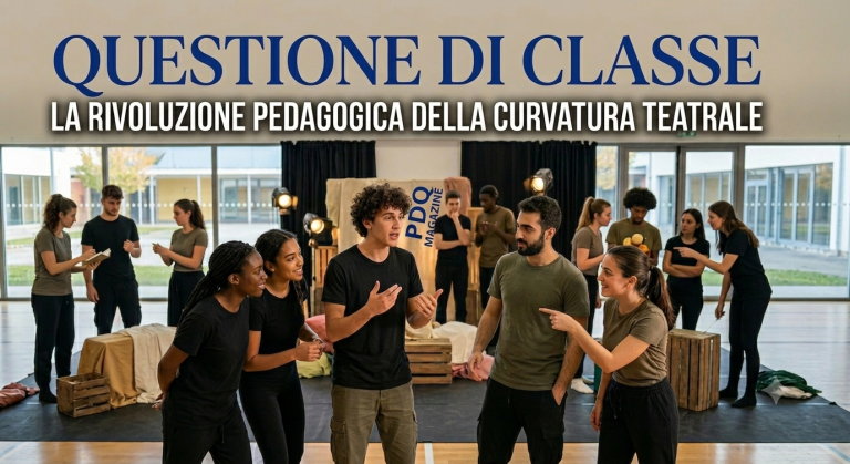 Studenti impegnati in un esercizio di improvvisazione: quando il teatro diventa uno strumento stabile per la formazione e la crescita personale all'interno della scuola.